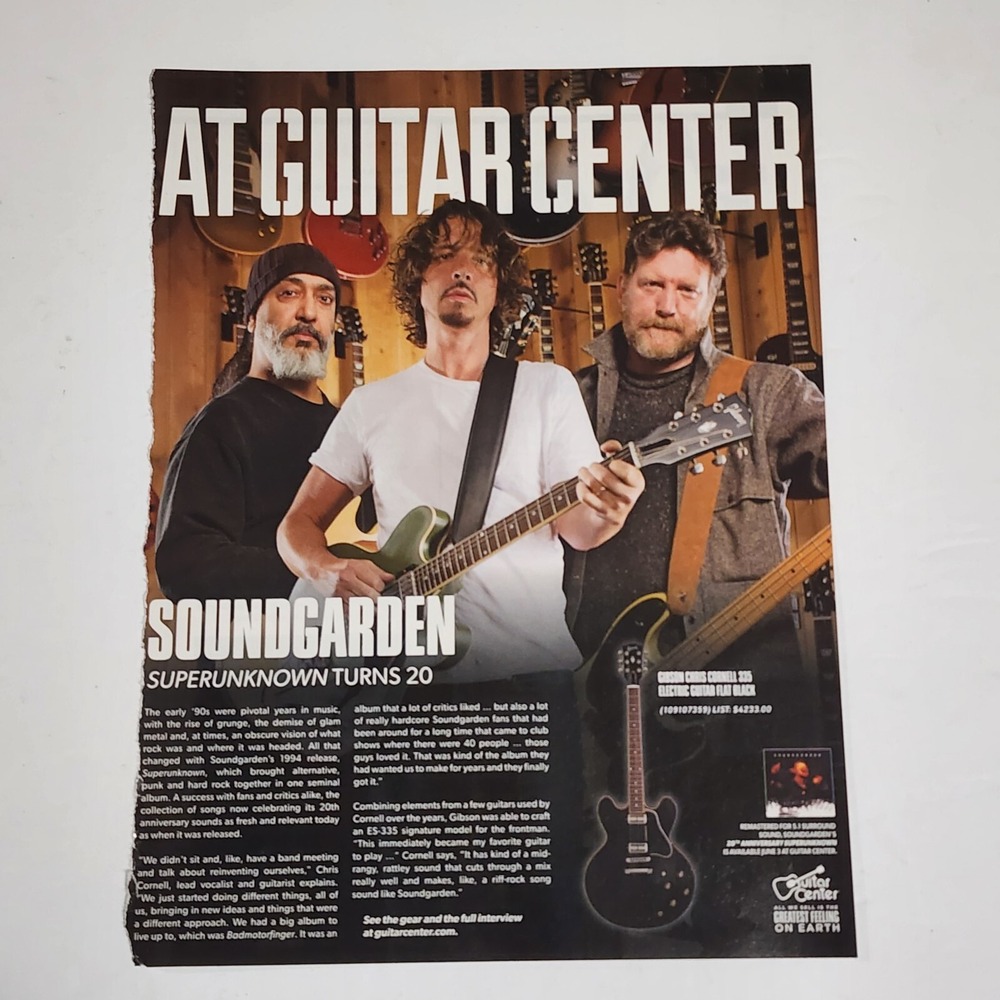 Print Ad Soundgarden Chris Cornell Guitar Center Gibson clipping 2014 8x10.5